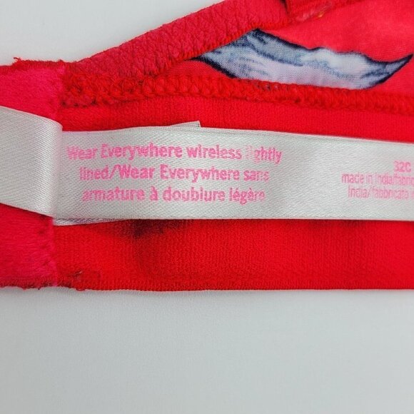 Pink Victorias Secret Wear Everywhere Wireless Lightly Lined Bra 32C Red Floral - Picture 10 of 14